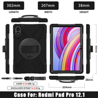Funda de tableta a prueba de golpes de cuerpo completo para niños con soporte giratorio de correa de mano para Xiaomi Redmi Pad Pro de 12,1 pulgadas