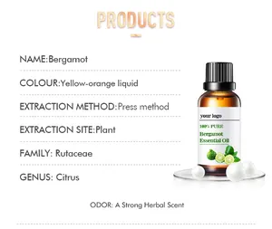 Vendita calda di oli essenziali di fragranza 100% puro biologico Private Label 10ml di olio essenziale di bergamotto per il massaggio del corpo