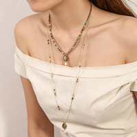 Collier superposé bohème pour femme, garnet naturel, pyrite, perle d'eau douce, coquillage, laiton, vintage, ethnique, double couche, vente en gros