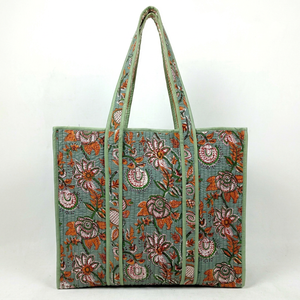 Bolso Tote Acolchado Étnico con Estampado Floral The Mountain Boy, Estilo Cuatro Estaciones, Diseño de Asa con Patrón Verde y Naranja - Product Image 1