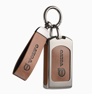 Étui de protection pour clé de voiture <span class=keywords><strong>Volvo</strong></span> XC90 2024 S60 en alliage de zinc et cuir de luxe, haute qualité, avec chaîne - Product Image 1