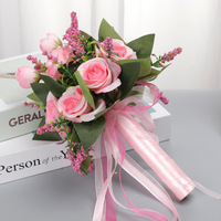 Custom Witte Champagne Kunstmatige Rozen Bloemen Decoratie Bruiloft Boeketten Voor Bruid Bruidsmeisje