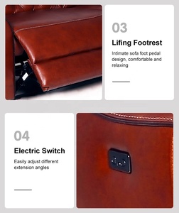 <span class=keywords><strong>MANWAH</strong></span> pour le marché européen, canapé Chesterfield d'angle en cuir véritable marron de luxe, inclinable électrique, avec appui-tête et structure métallique - Product Image 4