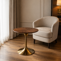 Table de bar moderne BILIDO, mobilier de salle à manger, plateau rond en bois couleur noyer, base en métal doré, table de salle à manger pour restaurant et jardin