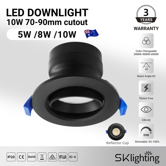 Recessed Trimless Ceiling Spotlight 10W Square LED Downlight 3cct Adjustable COB LED Downlight Black Hotel Home Lighting