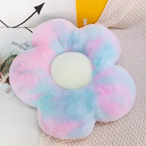 Furry Plush Flower Shape Plush Pillow Mat Blossom Baby Kids Stuffed Lifelike Flower Peach