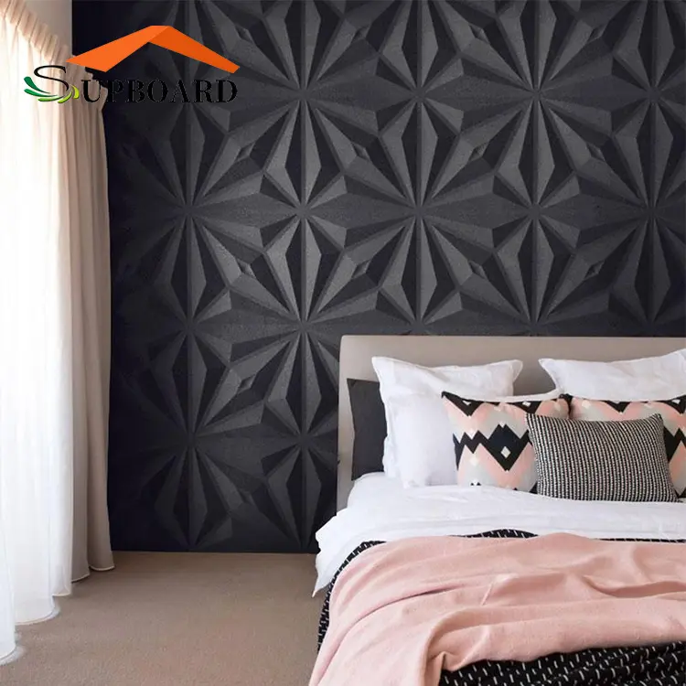 Guangzhou Living Room Wallpapers 3D Decor Flower Black Wall Artificial Fiber Panel PVC