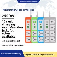 Multiprise universelle 6 prises avec 2 ports USB-A/1 port USB-C, protection contre les surtensions, indice IP22, fonction sécurité enfant, câble de 2 m pour la maison et le bureau