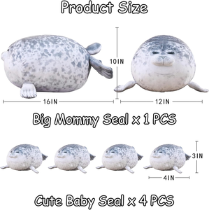 2025 Nueva almohada de sello lindo juguete de peluche de sello con 4 peluches de sello de bebé en su barriga animales de peluche de algodón regalo para niños - Product Image 3