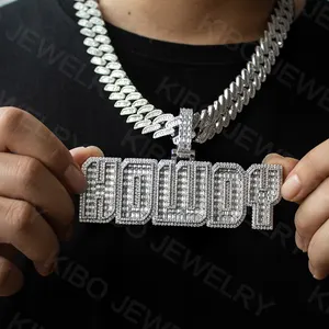 KIBO Jewelry Rappe Customized Letter Hip Hop Charm Jewelry Hand Setting Mens Iced Out Pendant VVS Emerald Cut Moissanite Pendant
