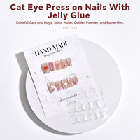 Lot de 10 faux ongles à presser œil de chat, styles variés, luxe français, courts carrés, en ABS, avec colle gelée, vente en gros