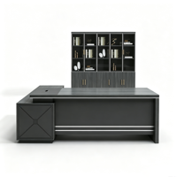 Bureau de direction en forme de L de luxe avec bibliothèque et armoire de rangement, bureau en bois pour la salle du directeur
