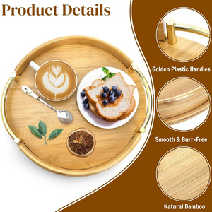 Bamboo <b>Tray</b> 12 Inch Round With Handles Serving <b>Tray</b> For Coffee <b>Tea</b> Breakfast - Product Image 4