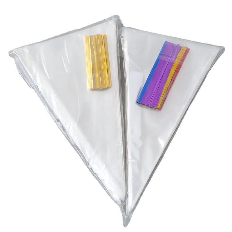 ओपीपी फ्लैट चाकू काटने वाला पारदर्शी प्लास्टिक त्रिकोण बैग डिस्पोजेबल पॉपकॉर्न कैंडी कोन पैकेजिंग बैग फूड टाई सिल्क पैकेजिंग बैग