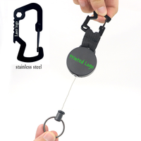 Mousqueton porte-clés multi-outils robuste avec support de badge et attache câble en acier, pour sports de plein air, en acier inoxydable noir