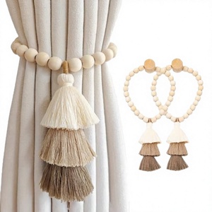 Accessoires de décoration intérieure style moderne, élégant, en bois, avec perles, pour extérieur, attache de rideau, cordon de retenue, cadre de rideau - Product Image 4