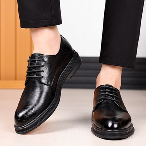 Chaussures Richelieu en cuir pour hommes, à bout pointu, noires, pour mariage d'automne, à semelle souple, à lacets, pour tenue de cérémonie et d'affaires - Product Image 4