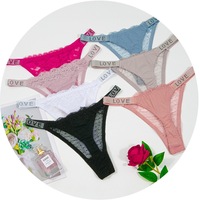 레이스 끈 팬티 여성용 팬티 라인스톤 레터링 LOVE 로우라이즈 심리스 비키니 스타일 팬티 무지 염색 여성 속옷