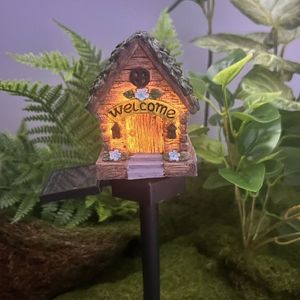 Lampe solaire LED YN pour pelouse, maison de fée miniature multi-artisanale, décoration extérieure alimentée par l'énergie solaire, lumière de jardin LED, <span class=keywords><strong>chalet</strong></span> en résine - Product Image 2