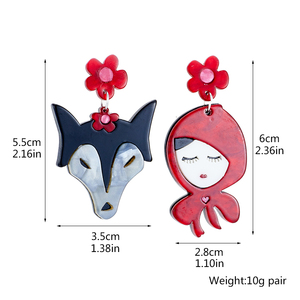 Dessin animé asymétrique femmes boucles d'oreilles <span class=keywords><strong>loup</strong></span> <span class=keywords><strong>et</strong></span> <span class=keywords><strong>petit</strong></span> <span class=keywords><strong>chaperon</strong></span> <span class=keywords><strong>rouge</strong></span> motif acrylique bijoux filles fête décoration Unique - Product Image 5