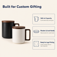 Mug infuseur à thé en céramique noir et blanc de 12 oz, personnalisé, avec poignée en bois et couvercle, idéal pour les cadeaux d'affaires, compatible micro-ondes et lave-vaisselle