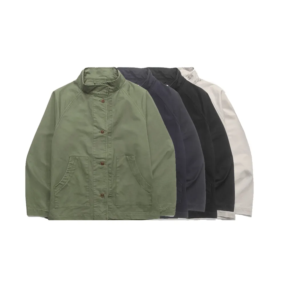 Man's Custom Plain Unlined Heavy Canvas Gusseted Pockets Utility Coaches Jacket 100% Cotton Mens Designer Twill Work Jacket