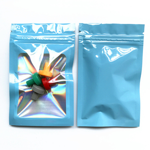 Custom Logo Aluminum Foil 3.5 Mylar Plastic Food Storage Blue Ziplock Resealable Smell Proof Holographic Bags With Clear Window