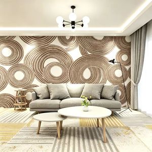 Mural de Pared Rectangular de Terciopelo y Satén <span class=keywords><strong>con</strong></span> Diseño de Círculos Concéntricos Texturizados en Tono Marrón, Estilo Lujoso y Moderno, Patrón de Anillos Dibujado a Mano para Sala de Estar - Product Image 1