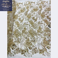 Tissu en tulle à sequins et perles avec appliques florales surdimensionnées pour robes de soirée formelles africaines