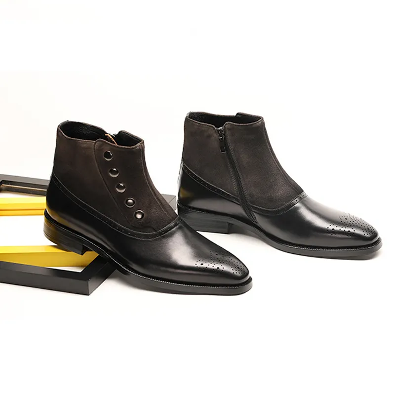 Zapatos de nuevo estilo para Hombre, botas con diseño de cremallera, zapatos de vestir de cuero genuino para Hombre, zapatos cómodos de moda para Hombre