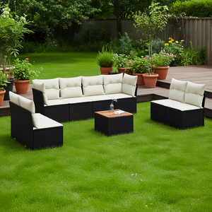 Black Garden <b>Sofa</b> <b>Set</b> With Cushions UV Resistant PE Rattan Outdoor Furniture Contemporary Design Waterproof - Product Image 2