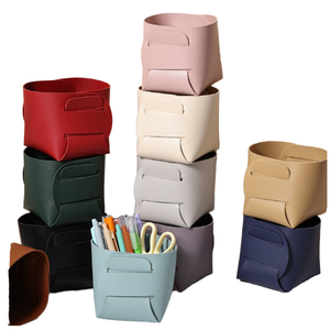 Leather Round Nordic Folding <b>Pen</b> <b>Holder</b> with Storage <b>for</b> <b>Desk</b> Accessories Pencils <b>Pens</b>/ Cosmetics - Product Image 1