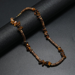 Colar de Contas Marrom para Homens, Colar de Olho de Tigre da Moda, Pedra Turquesa Natural, Corrente de Pérolas de Água Doce, Estilo Moderno - Product Image 3