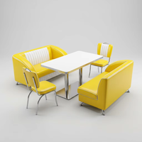 Ensemble de salle à manger rétro américain des années 1950, durable, écologique, en cuir PU, banquette de restaurant, table et chaises