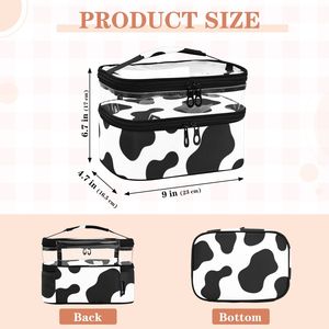 Wholesale Custom Cow Printed Double Layer Makeup <b>Bag</b> <b>Clear</b> Top Cosmetic Pouch Cute Waterproof <b>Toiletry</b> Wash <b>Bag</b> for Women - Product Image 2