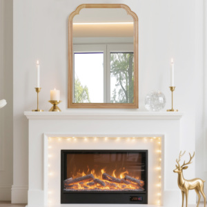 Natural Wood Color 20x30 Solid Wood <b>Frame</b> Rounded Corner Decorative Mirror For Bedroom Bathroom Living Room Entryway - Product Image 2