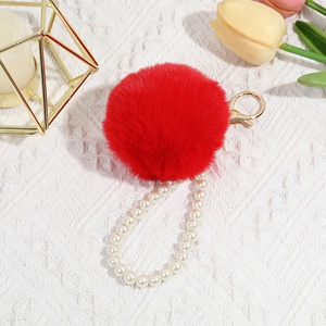 Llavero de moda con pompón de colores, llavero de cuerda de perlas, correa de muñeca, llaveros de perlas, colgantes para bolso, llavero para coche, llavero con pompón - Product Image 3