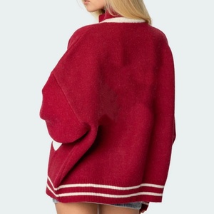 Suéter Cárdigan Varsity de Punto Personalizado con Logotipo, Bordado de Letras en Algodón, para Mujer, con Bolsillo - Product Image 2