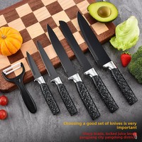 Ensemble de couteaux de cuisine en acier inoxydable, avancé, ambidextre, tranchant, 6 pièces, manche à motif diamanté ciel étoilé, lames de 6 à 7,9 pouces