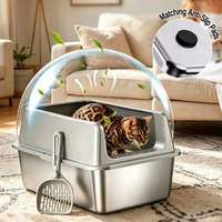 Bac à litière pour chat extra-large en acier inoxydable à entrée par le haut avec couvercle amovible et côtés hauts, disponible en deux tailles