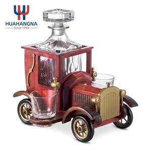 Unique Antique Car Shape Glass Liquor Whiskey Decanter Set with Wooden Stand and 2 Glasses for Men's Birthday Retirement <b>Gift</b> - Product Image 2