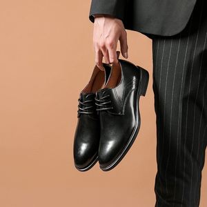 Nouvelle collection printemps : Chaussures en cuir pour hommes, formelles et décontractées, tendance, à bout large, style britannique, chaussures de gentleman - Product Image 6