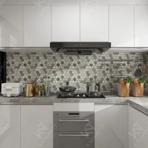 Foshan Decoração Backplash Cozinha Hexágono Azulejos de Mosaico de Mármore