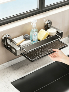 Portaoggetti da cucina con <span class=keywords><strong>ventosa</strong></span>, organizer per scarico lavello, mensola <span class=keywords><strong>porta</strong></span> spezie da parete senza foratura, portaoggetti da <span class=keywords><strong>bagno</strong></span> - Product Image 3