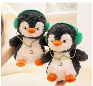 Pingüino de peluche premium, suave y adorable, con auriculares verdes, para niños, regalo sorpresa. - Product Image 6