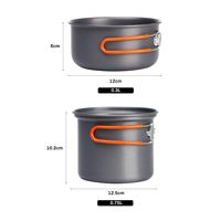 Ensemble de cuisine de camping portable en aluminium anodisé personnalisé OEM, couvercle de casserole léger, facile à nettoyer, compatible avec les cuisinières à gaz, randonnée