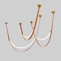Luminaires suspendus LED modernes en forme longue, design ceinture en cuir marron, lumière blanc chaud, anti-éblouissement, taille moyenne, pour salon, salle à manger, maison