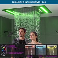 Système de douche Homedec Dual à 4 poignées, pomme de douche LED 14x20 pouces, 2 pommes de douche pluie cascade de 6 pouces, montage au plafond, noir mat