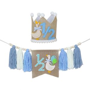 Guirlande de pompons d'oie bleue et rose pour chaise haute, décorations de fête d'<span class=keywords><strong>anniversaire</strong></span> <span class=keywords><strong>1</strong></span>/2 <span class=keywords><strong>an</strong></span>, motif demi-oie - Product Image 2