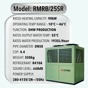 Pompe à chaleur air-eau 25SR/90kW, COP4.4, haute efficacité, triphasée, grande capacité, Eau Chaude Sanitaire pour Hôtels, Hôpitaux, Usines - Product Image 2